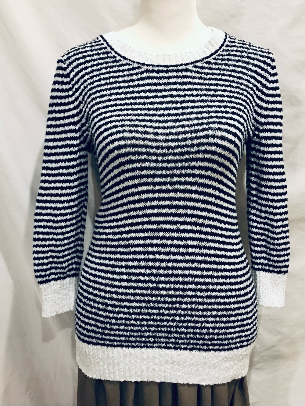 Banana Republic Navy and White Striped Crewneck Sweater